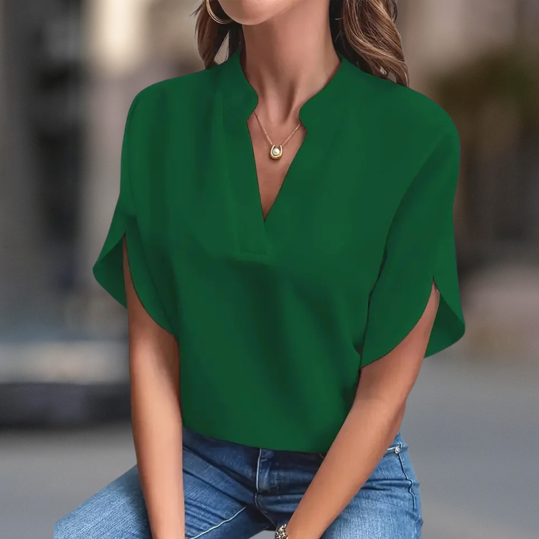 Francesca Classic V-Neck Top - Emerald Green