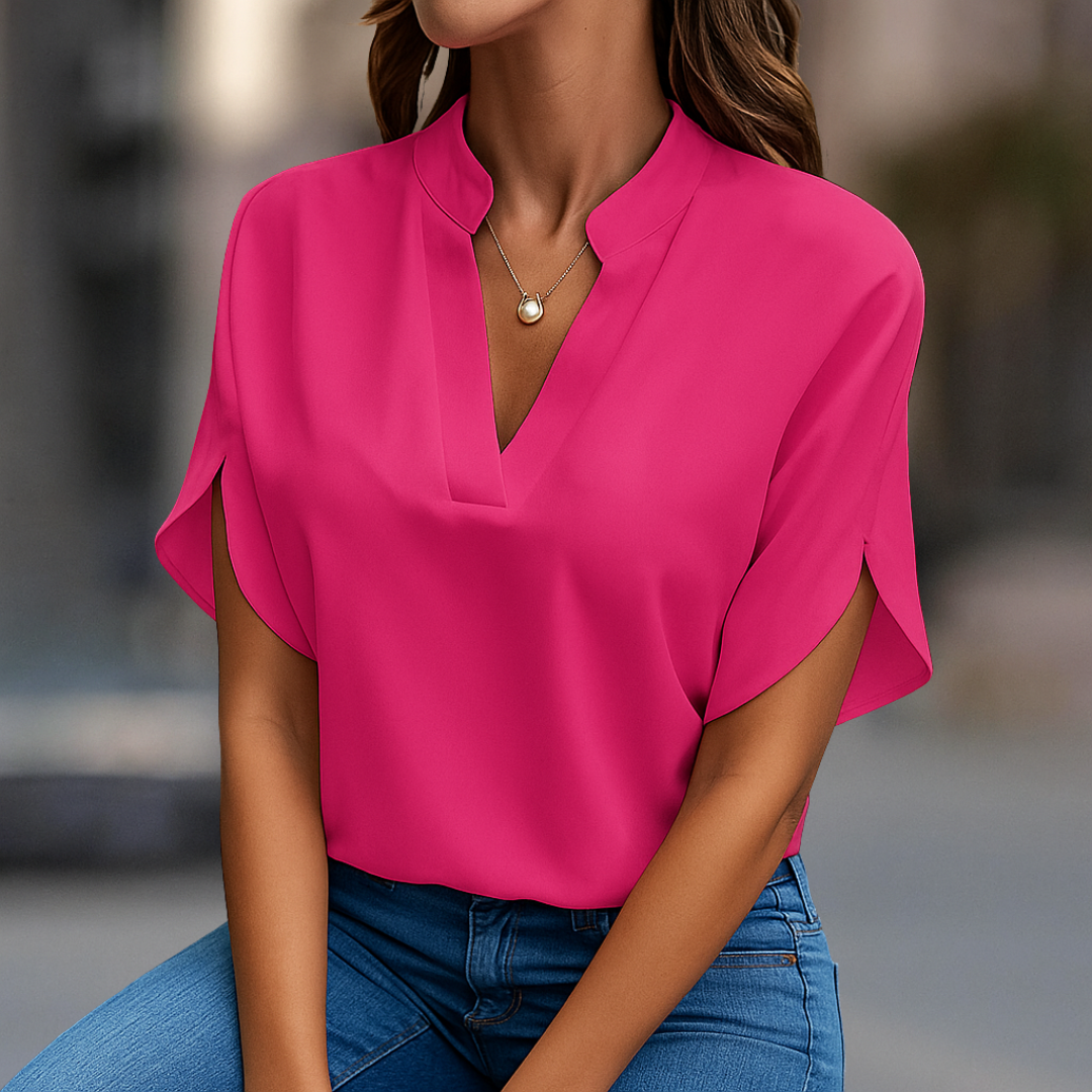 Francesca Classic V-Neck Top - Hot Pink