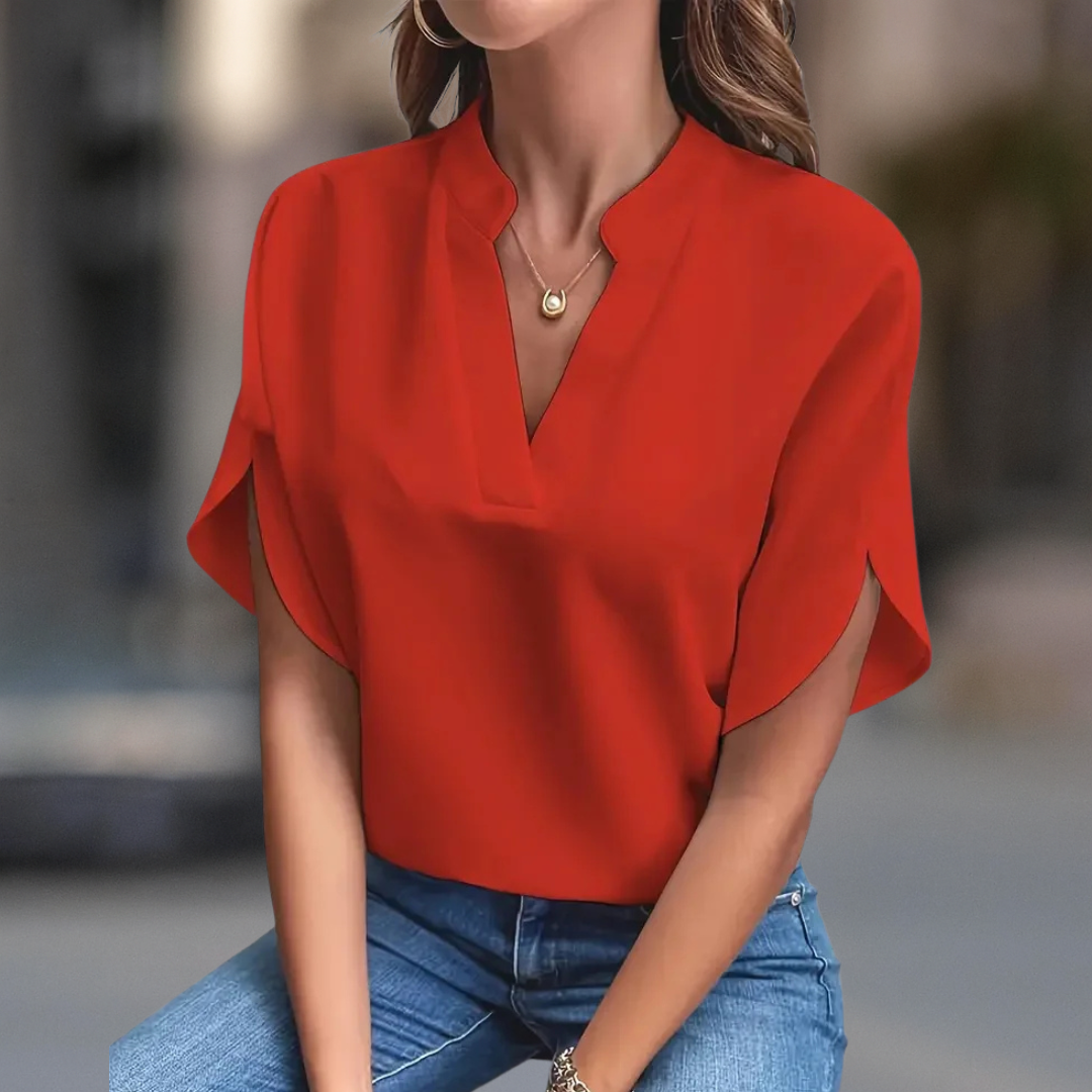 Francesca Classic V-Neck Top - Rouge Red