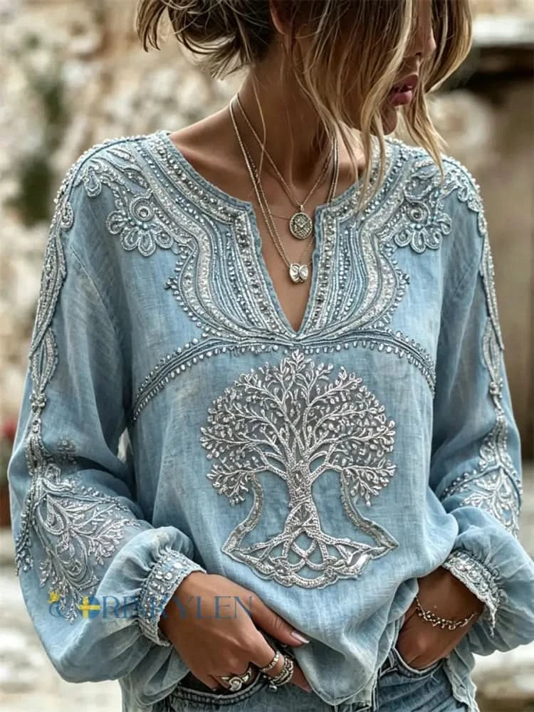 Freya Cotton Linen Jumper - Blue
