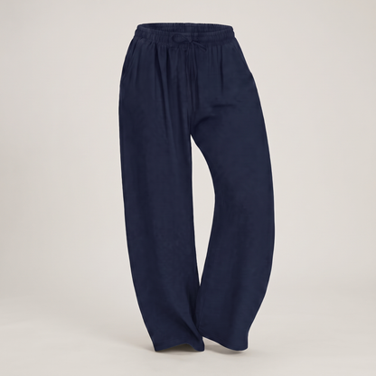 Freya High-Waist Wide-Leg Trousers - Navy Blue