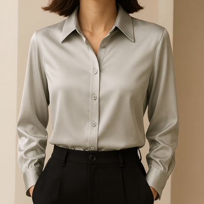 Genevieve Elegant Button Blouse - Grey