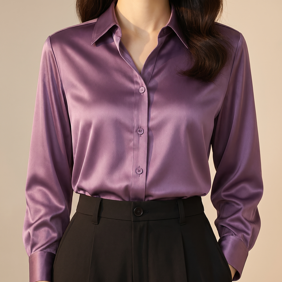 Genevieve Elegant Button Blouse - Lavender
