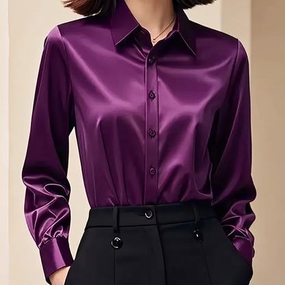 Genevieve Elegant Button Blouse - Purple