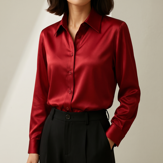 Genevieve Elegant Button Blouse - Red