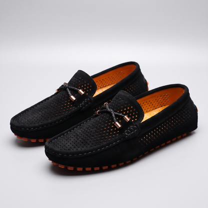 Gianni Perforated Leather-Look Loafers - Black