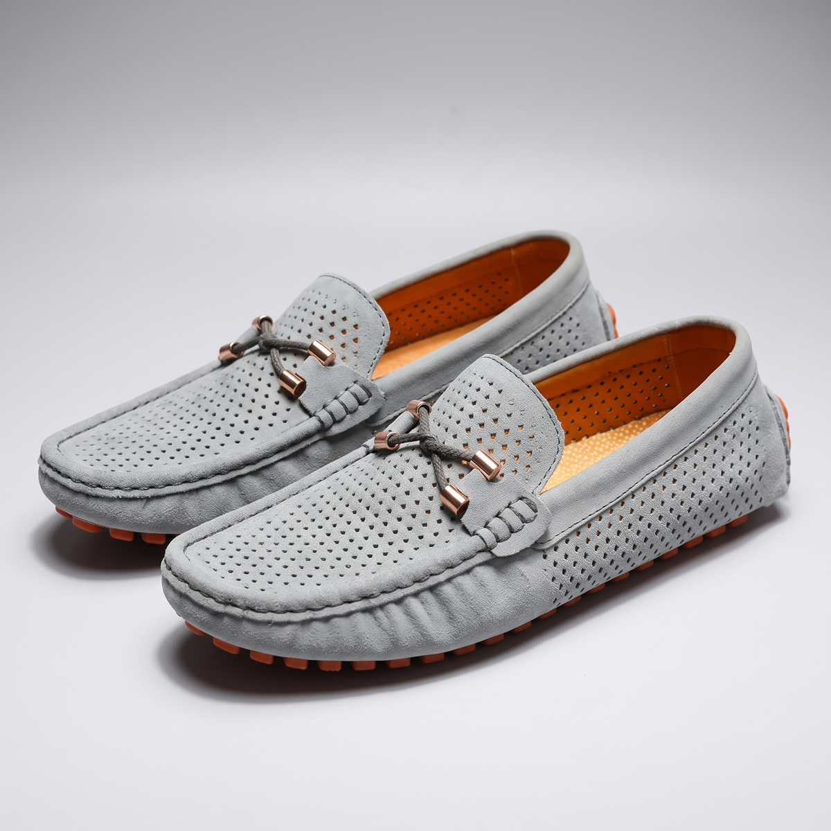 Gianni Perforated Leather-Look Loafers - Grey