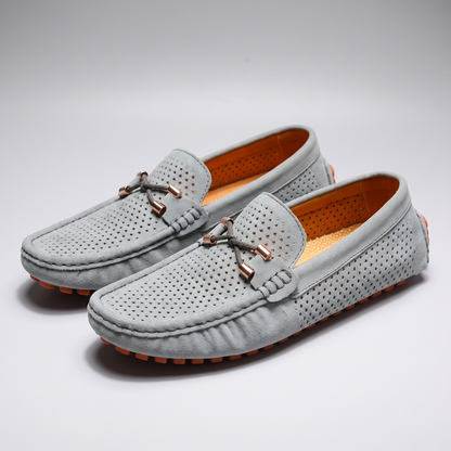 Gianni Perforated Leather-Look Loafers - Grey