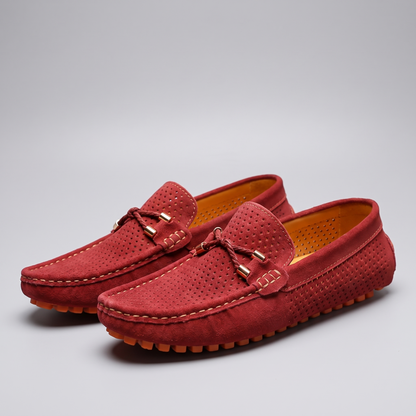 Gianni Perforated Leather-Look Loafers - Red