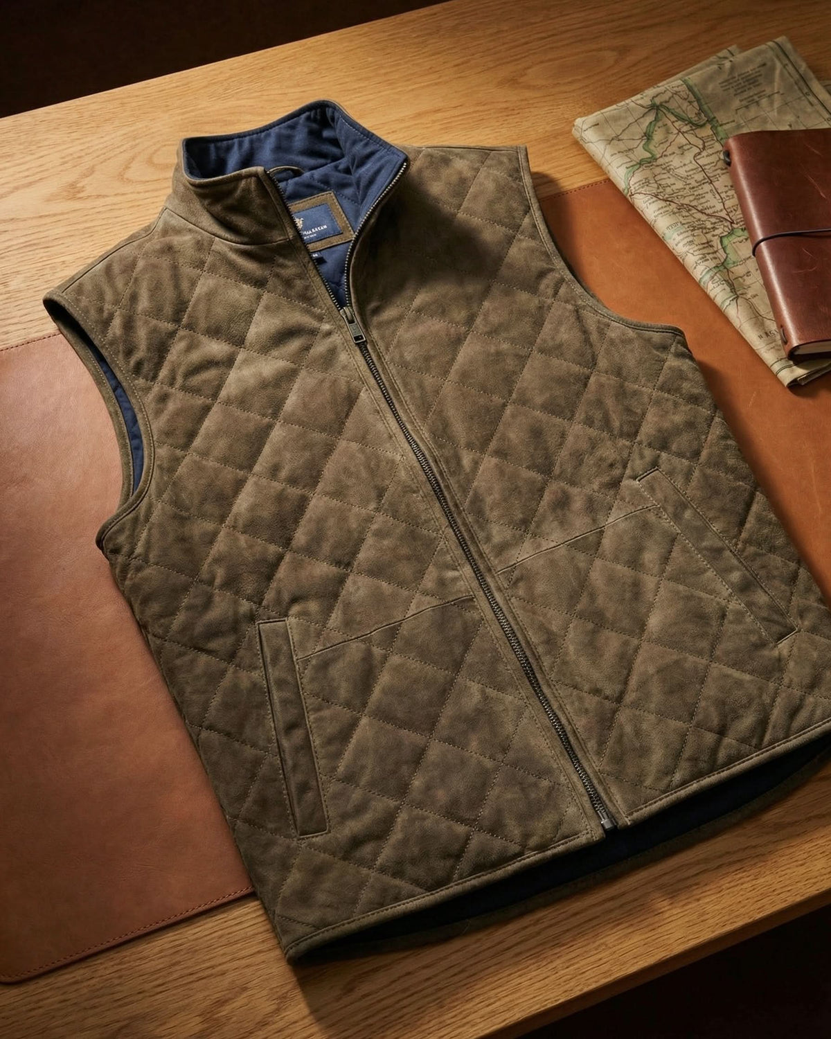 Gio Quilted Suede-Look Vest - Brown