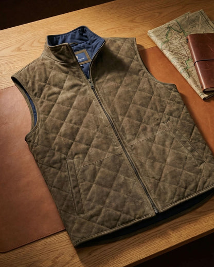 Gio Quilted Suede-Look Vest - Brown