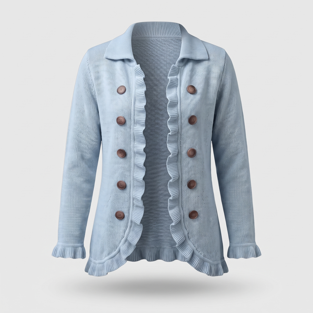 Graceful Ruffle Detail Cardigan - Light Blue