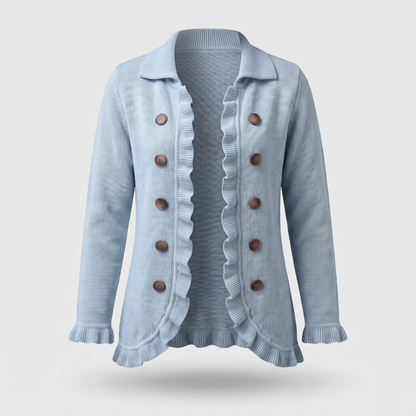 Graceful Ruffle Detail Cardigan - Light Blue