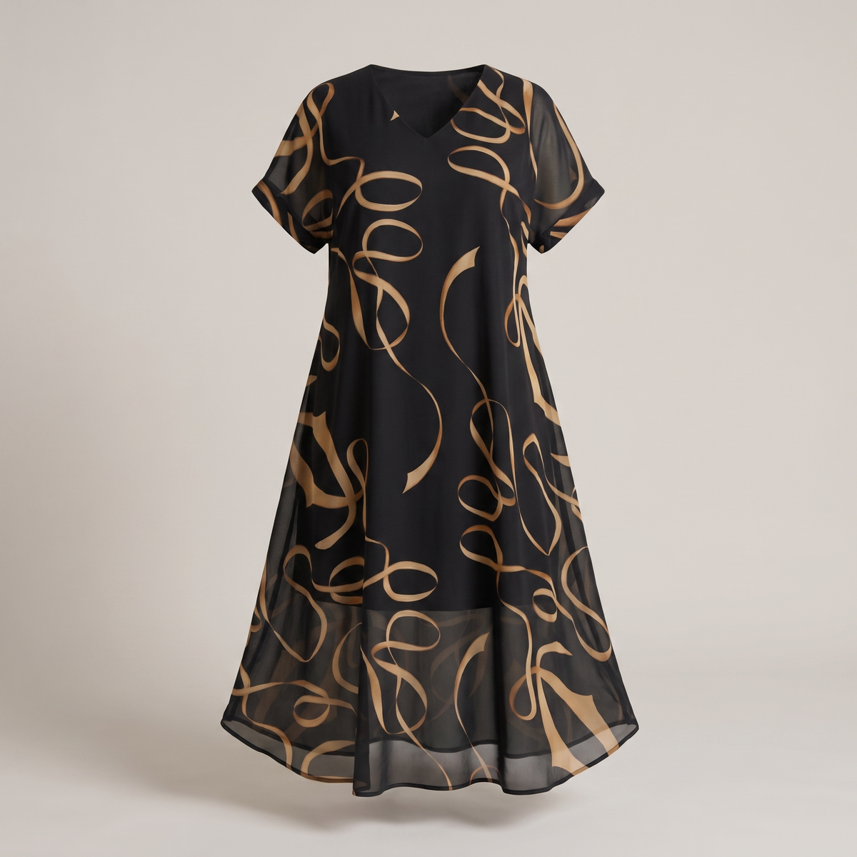 Graceful Short Sleeve Dress - Black