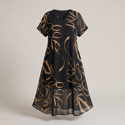 Graceful Short Sleeve Dress - Black