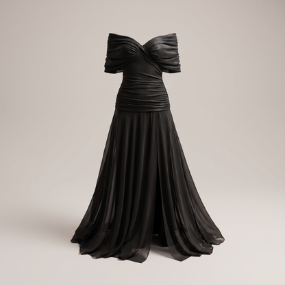 Graceful V-Neck Party Dress - Black