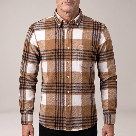 Grayson Cotton Flannel Shirt - Khaki