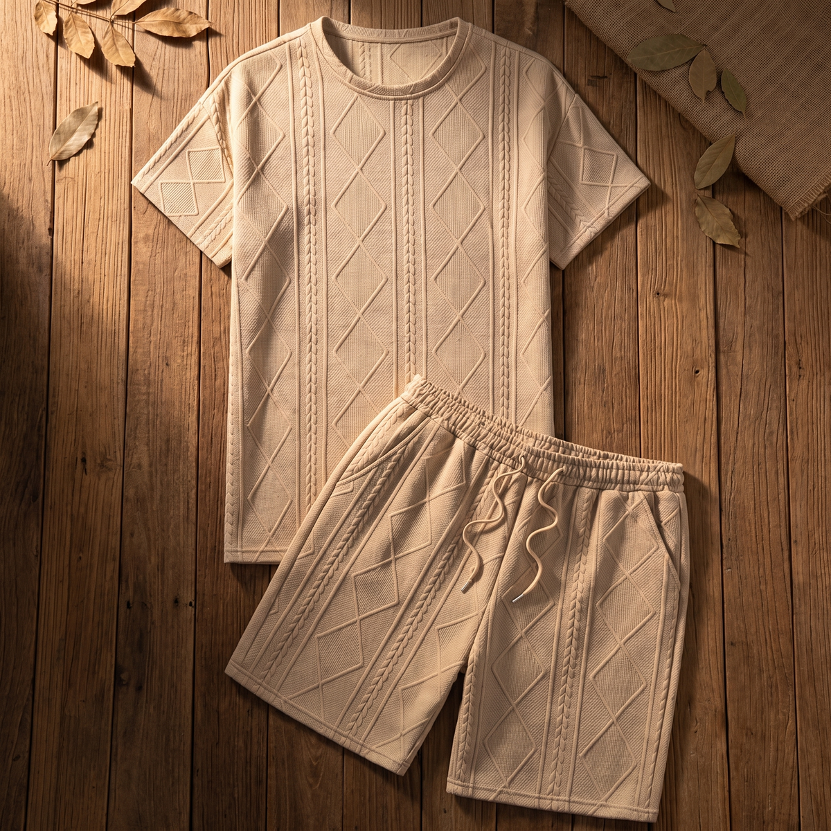 Haldmere Textured Knit Lounge Set - Apricot