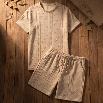 Haldmere Textured Knit Lounge Set - Apricot