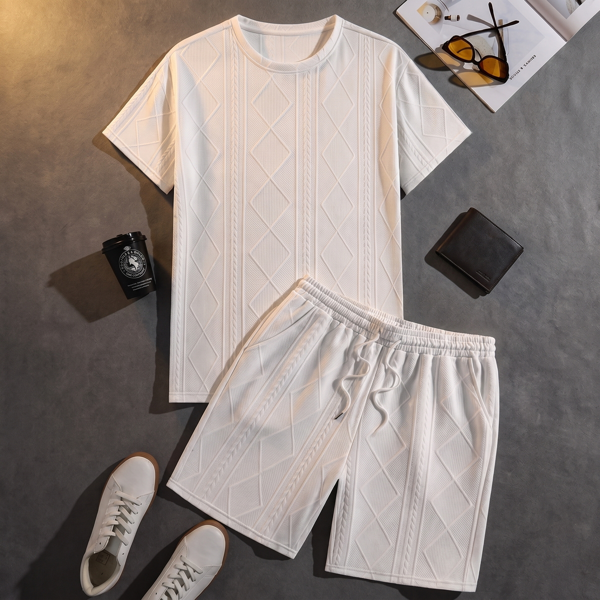 Haldmere Textured Knit Lounge Set - White