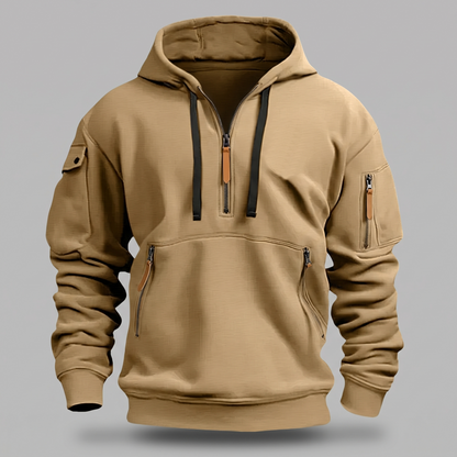 Half Zip Utility Hoodie - Beige