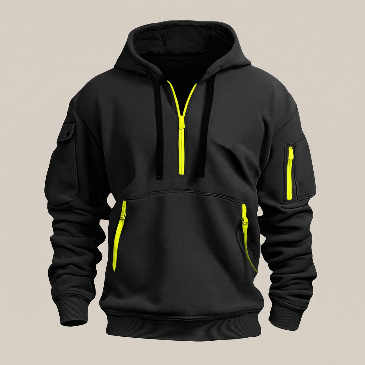 Half Zip Utility Hoodie - Black