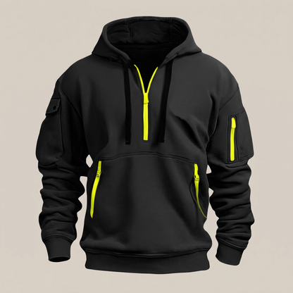 Half Zip Utility Hoodie - Black