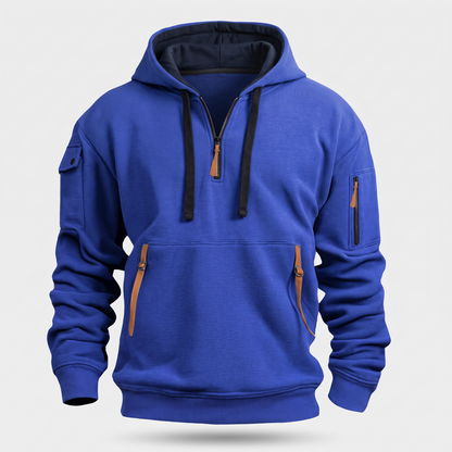 Half Zip Utility Hoodie - Blue