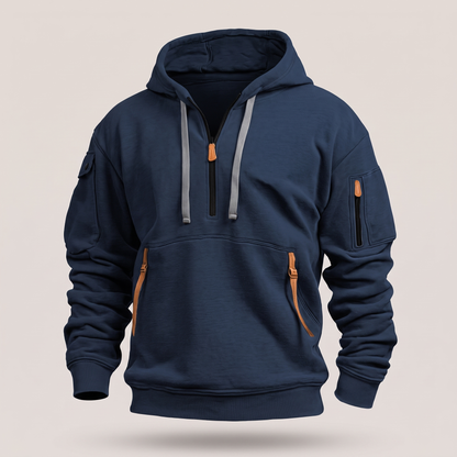 Half Zip Utility Hoodie - Dark Blue