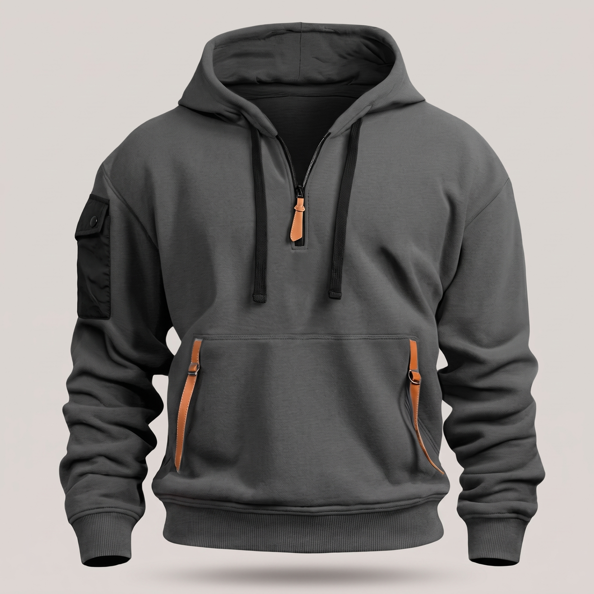 Half Zip Utility Hoodie - Dark Grey