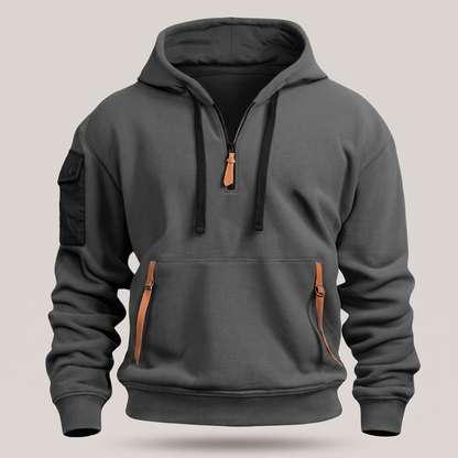 Half Zip Utility Hoodie - Dark Grey