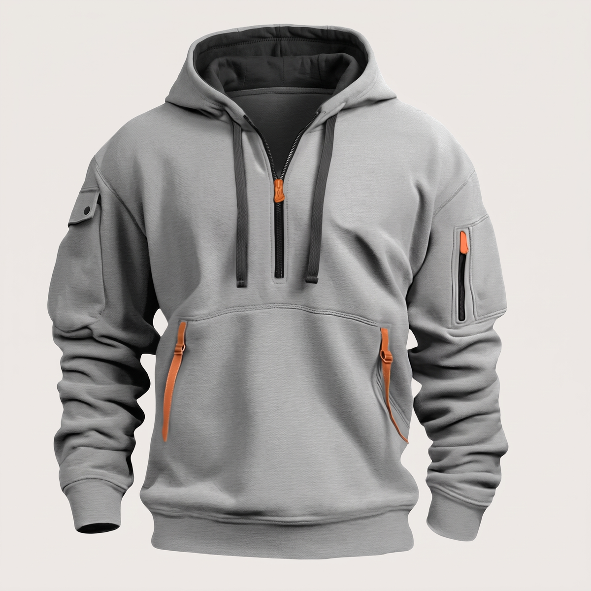 Half Zip Utility Hoodie - Light Grey