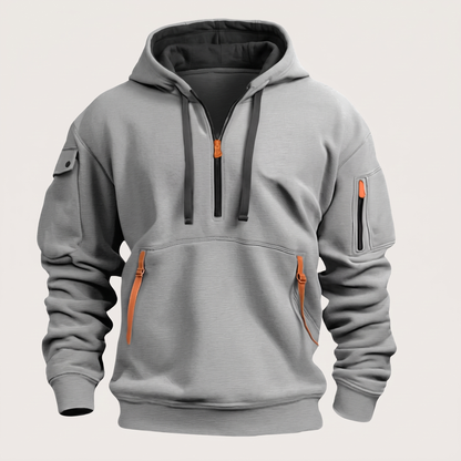 Half Zip Utility Hoodie - Light Grey