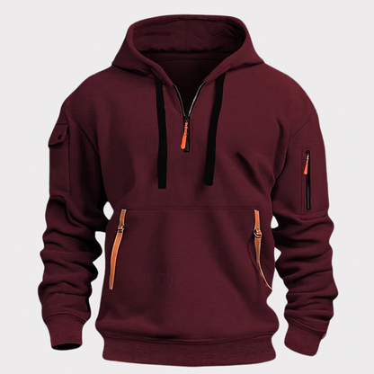 Half Zip Utility Hoodie - Red