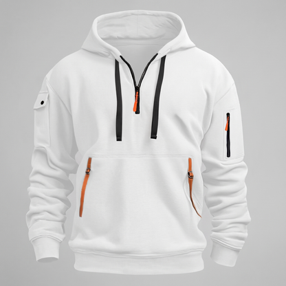 Half Zip Utility Hoodie - White