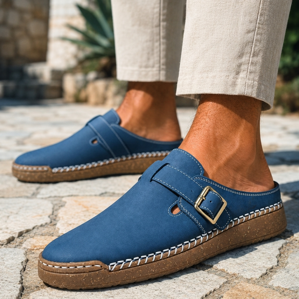 Harbrook Premium Leather-Look Mules - Blue