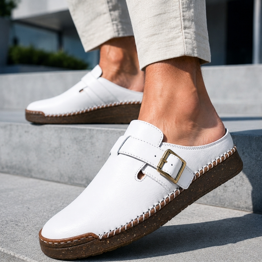 Harbrook Premium Leather-Look Mules - White