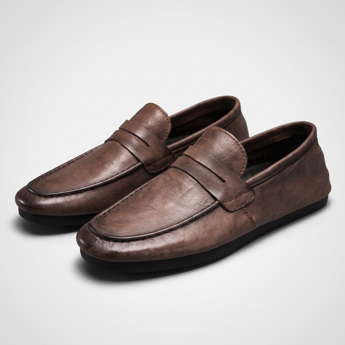 Harrington Penny Leather-Look Loafers - Brown