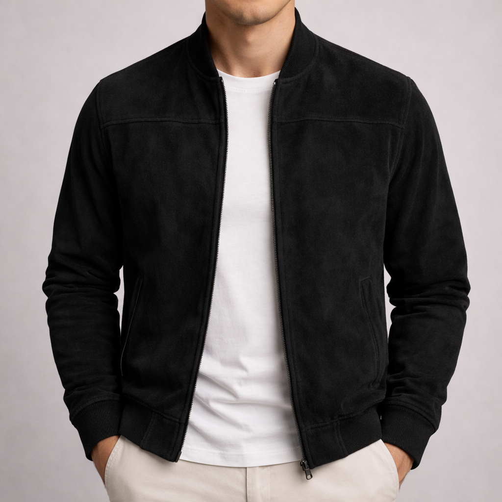 Harrison Suede-Look Bomber - Black