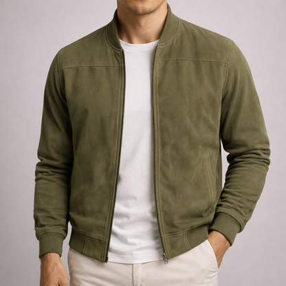 Harrison Suede-Look Bomber - Green