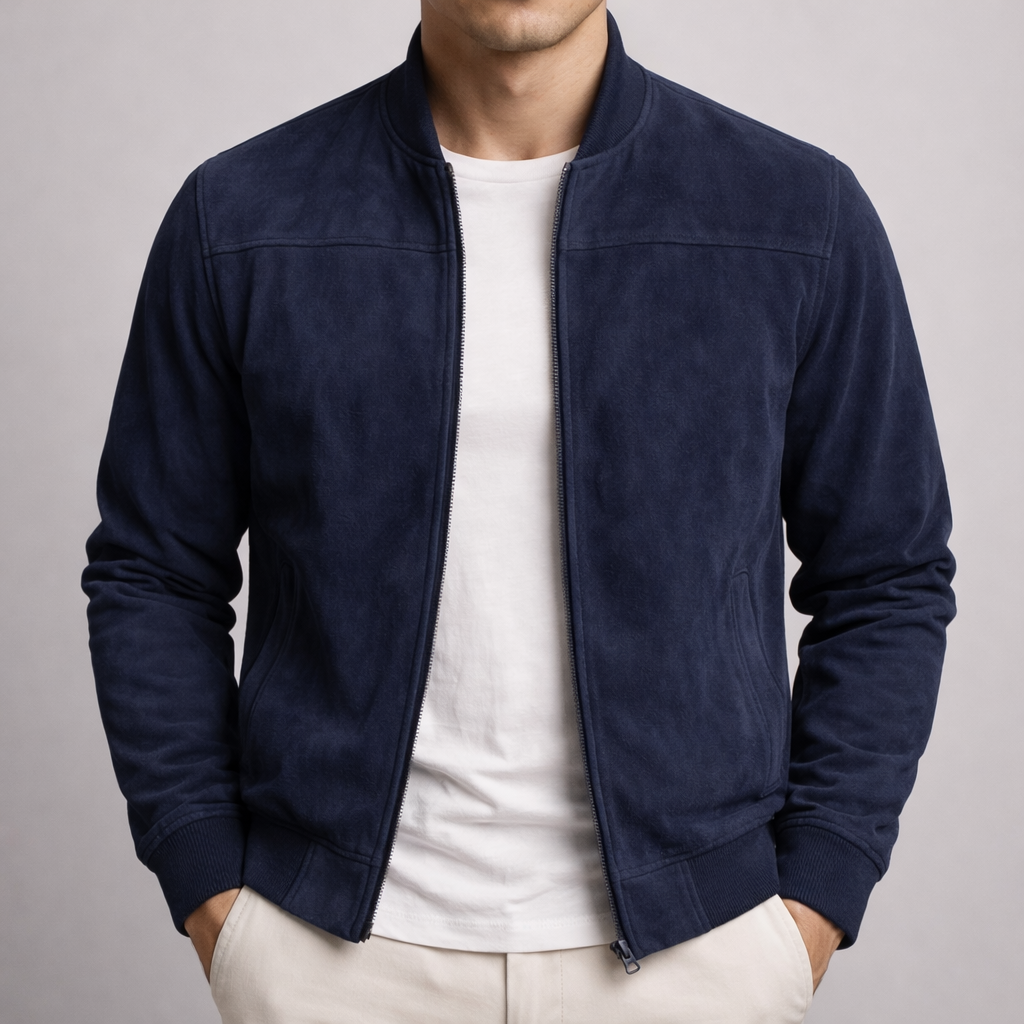 Harrison Suede-Look Bomber - Navy Blue