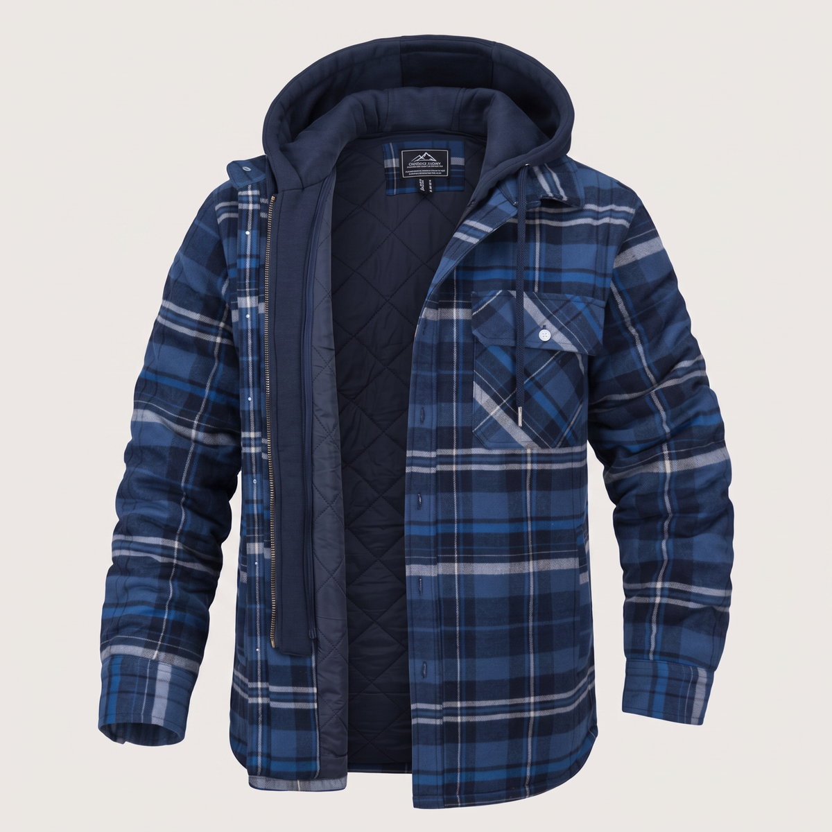 Harry Jacket Flannel with Removable Hood - Blue Grey