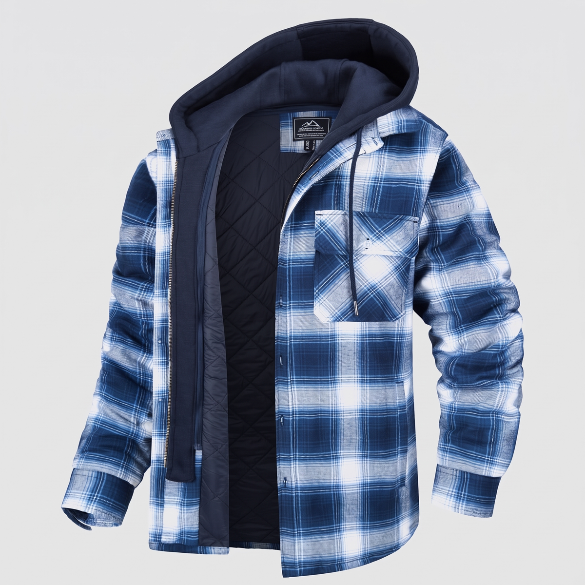 Harry Jacket Flannel with Removable Hood - Blue White