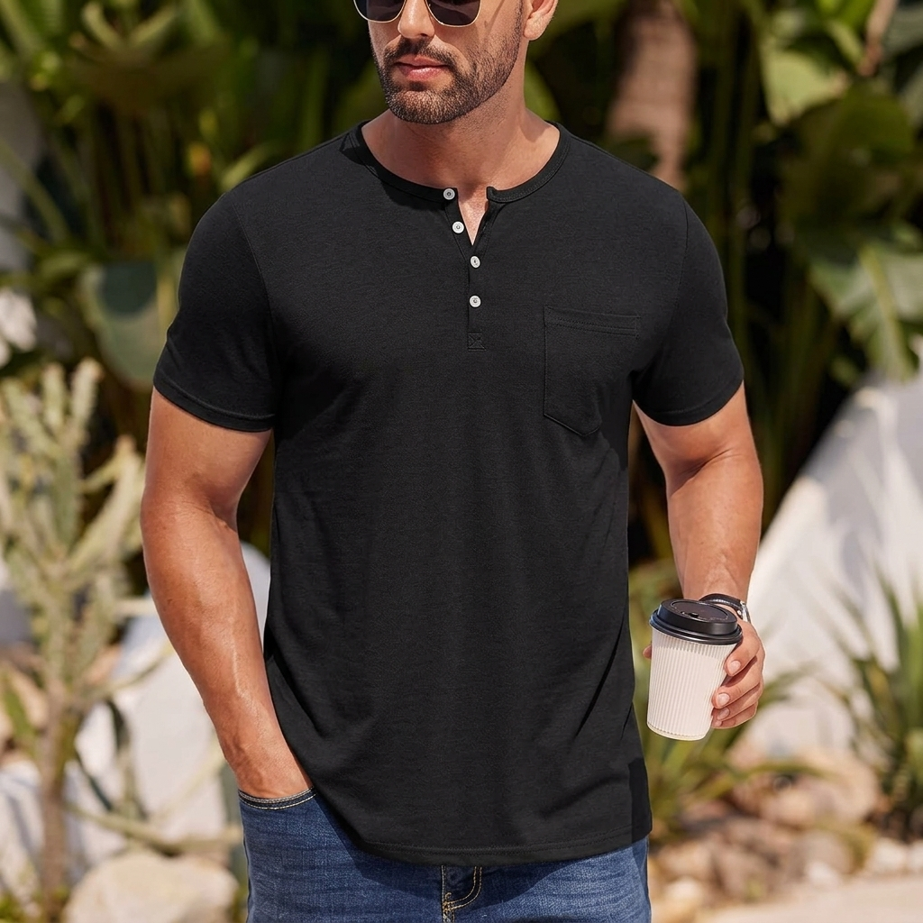 Hathersby Pocket Henley Tee - Black