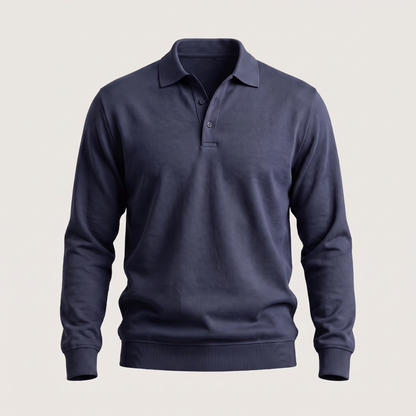Heritage Cotton Polo Jumper - Navy Blue