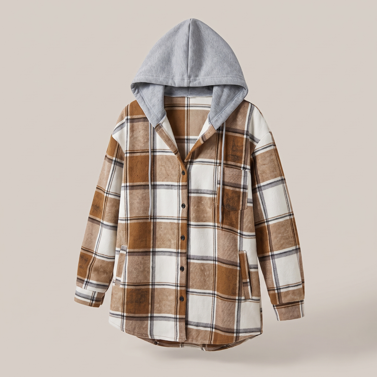 Highland Plaid Hooded Coat - Caramel