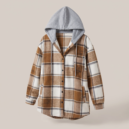 Highland Plaid Hooded Coat - Caramel