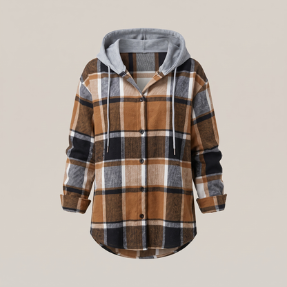 Highland Plaid Hooded Coat - Coffee