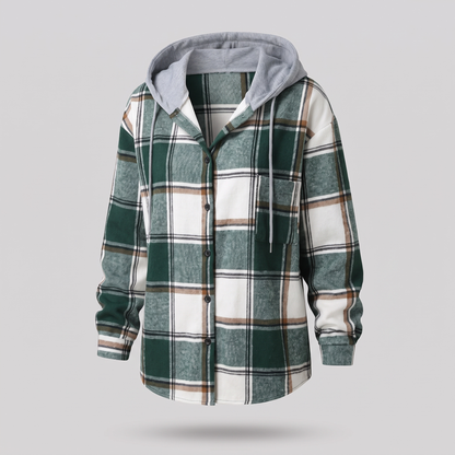 Highland Plaid Hooded Coat - Green