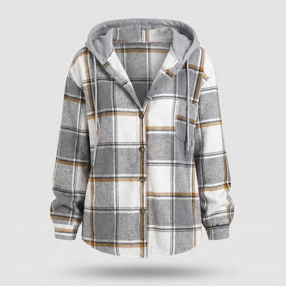 Highland Plaid Hooded Coat - Light Grey